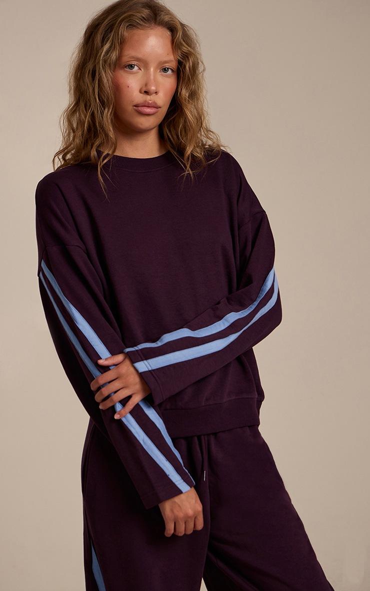 Pretty Little Thing Plum Contrast Striped Oversized Sweatshirt