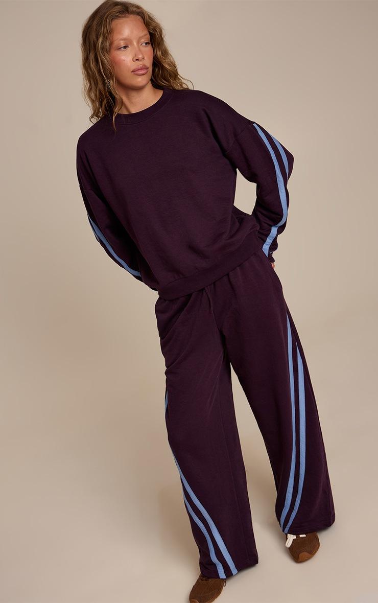Pretty Little Thing Plum Contrast Striped Wide Leg Sweatpants