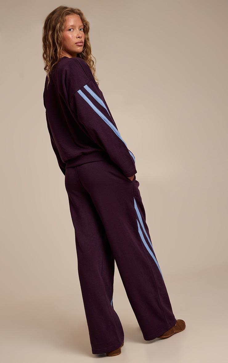 Pretty Little Thing Plum Contrast Striped Wide Leg Sweatpants