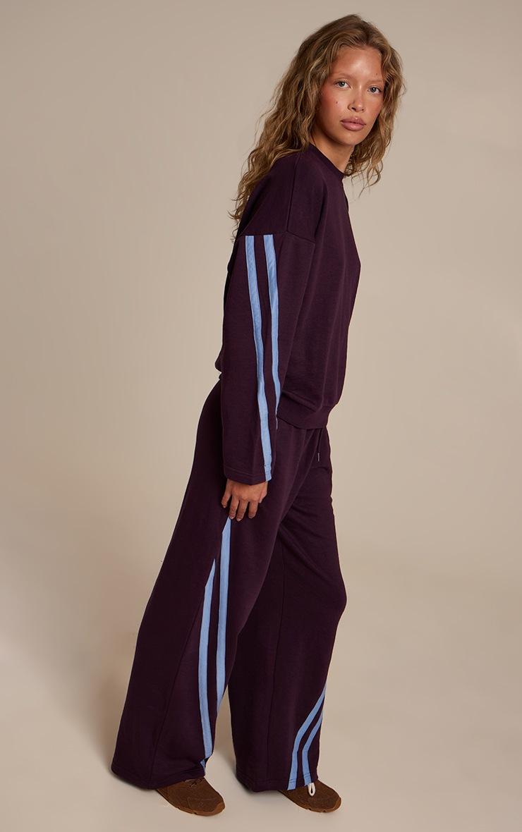 Pretty Little Thing Plum Contrast Striped Wide Leg Sweatpants