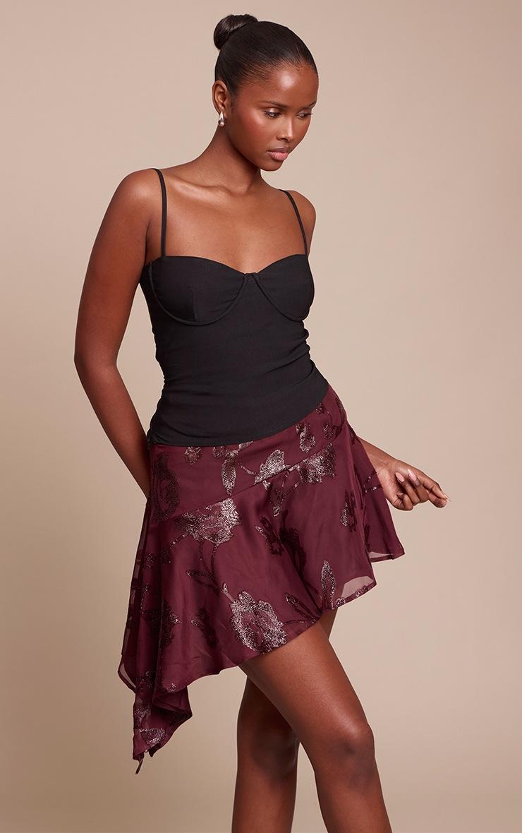 Pretty Little Thing Plum Embroidered Floaty Mini Skirt
