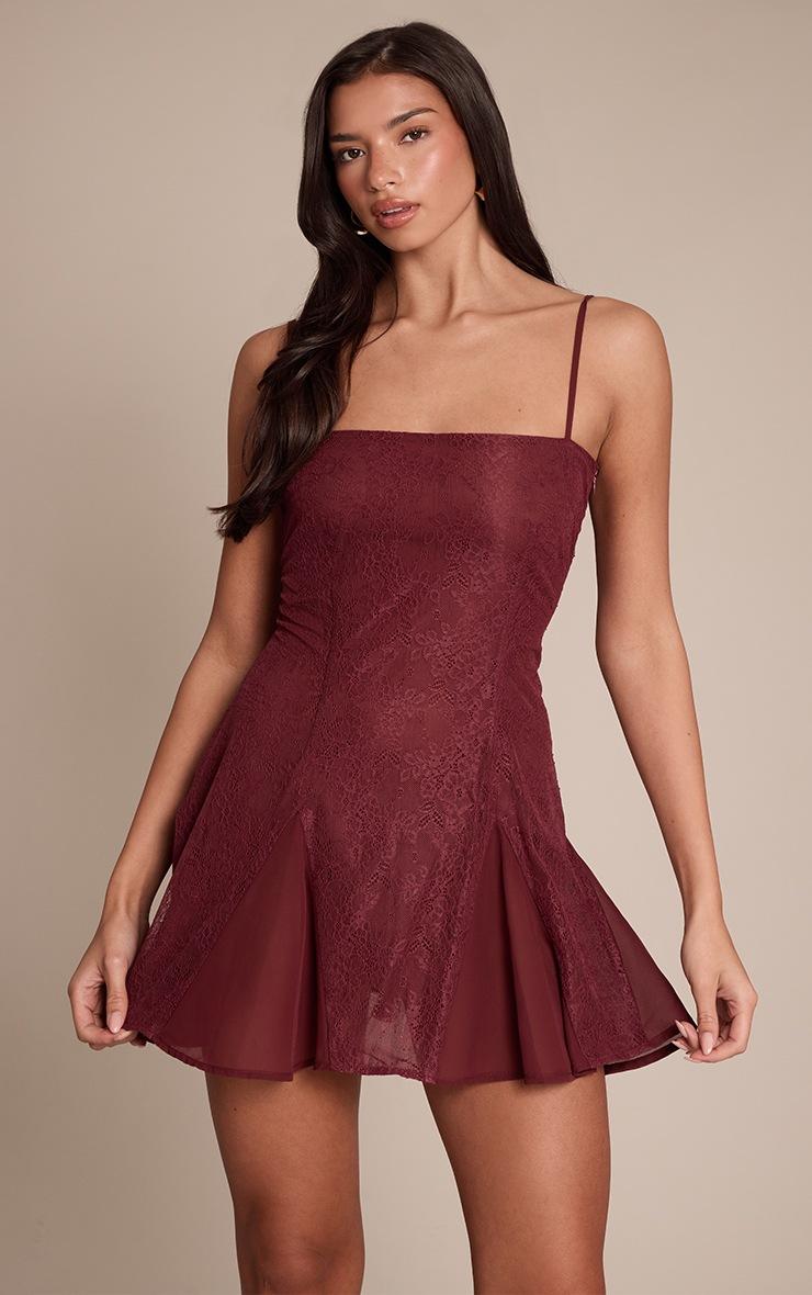 Pretty Little Thing Plum Lace Square Neck Mini Shift Dress