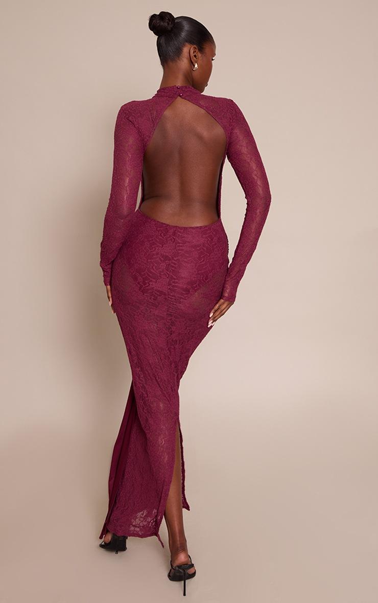 Pretty Little Thing Plum Long Sleeve Lace Wrap Detail Maxi Dress
