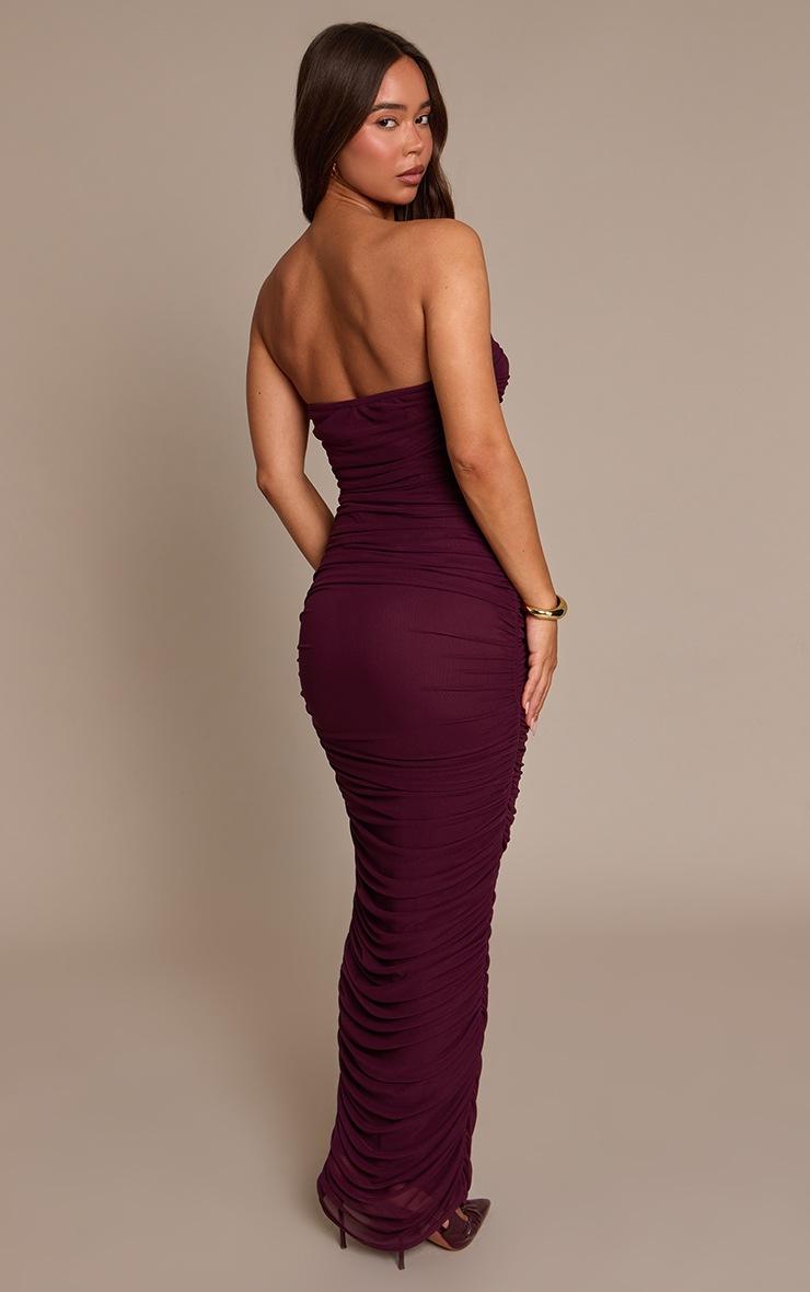 Pretty Little Thing Plum Mesh Ruched Bandeau Maxi Dress