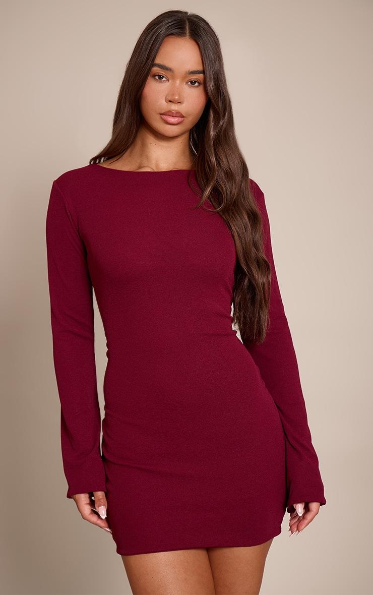 Pretty Little Thing Plum Onion Skin Boat Neck Flute Sleeve Mini Bodycon Dress