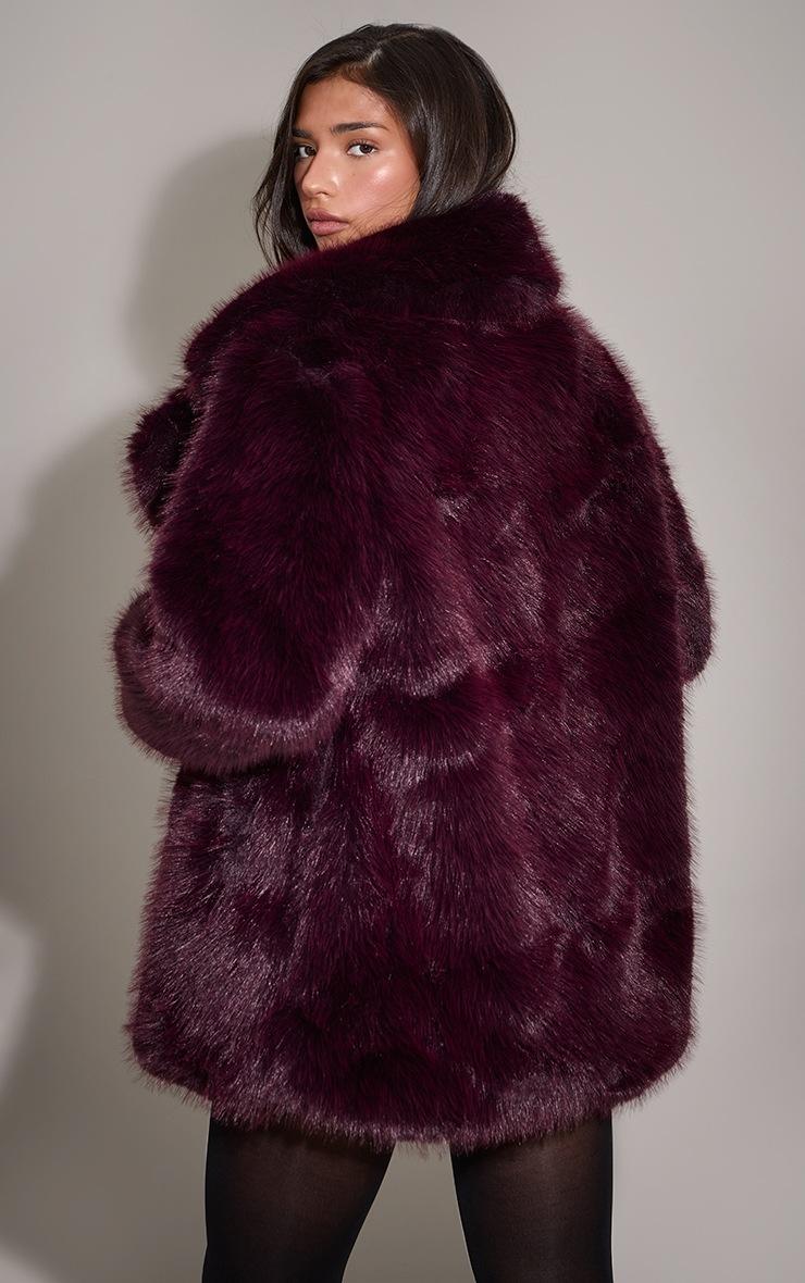 Pretty Little Thing Plum Oversized Midi Faux Fur Coat