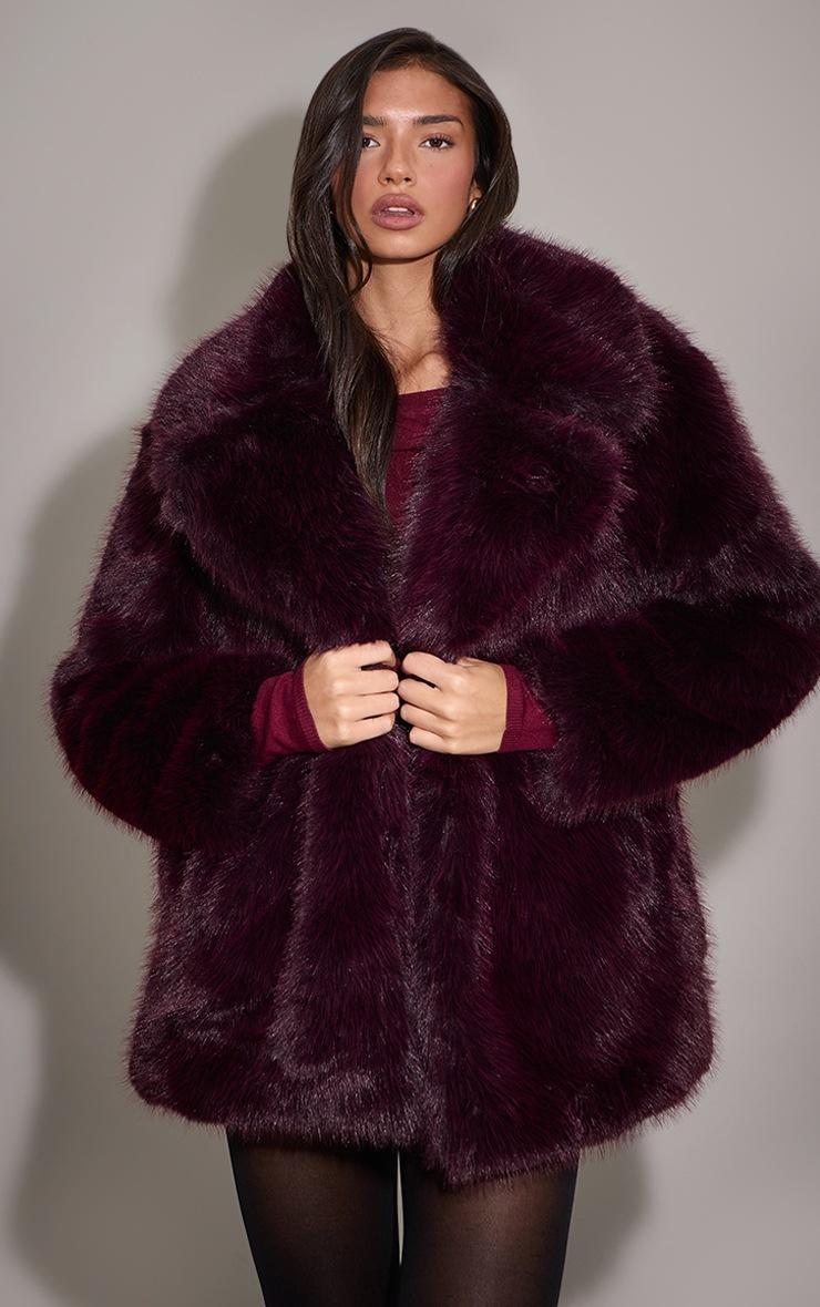 Pretty Little Thing Plum Oversized Midi Faux Fur Coat