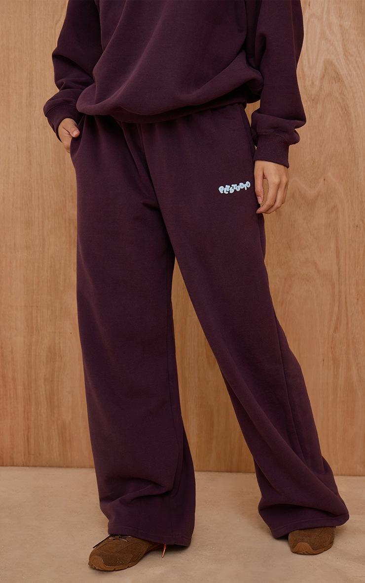 Pretty Little Thing Plum Plt Studio Puff Print Wide Leg Sweatpants