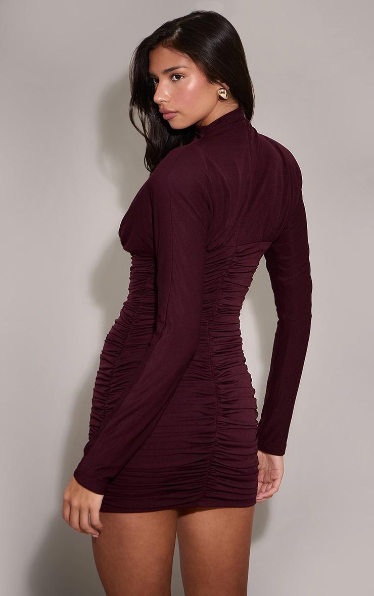 Pretty Little Thing Plum Ruched Long Sleeve Bodycon Dress