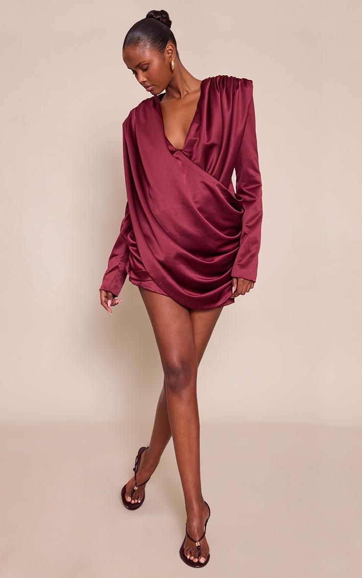 Pretty Little Thing Plum Satin Cowl Neck Mini Dress