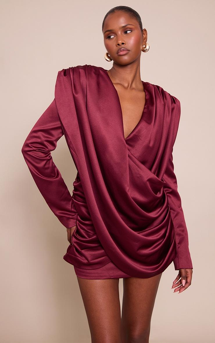 Pretty Little Thing Plum Satin Cowl Neck Mini Dress