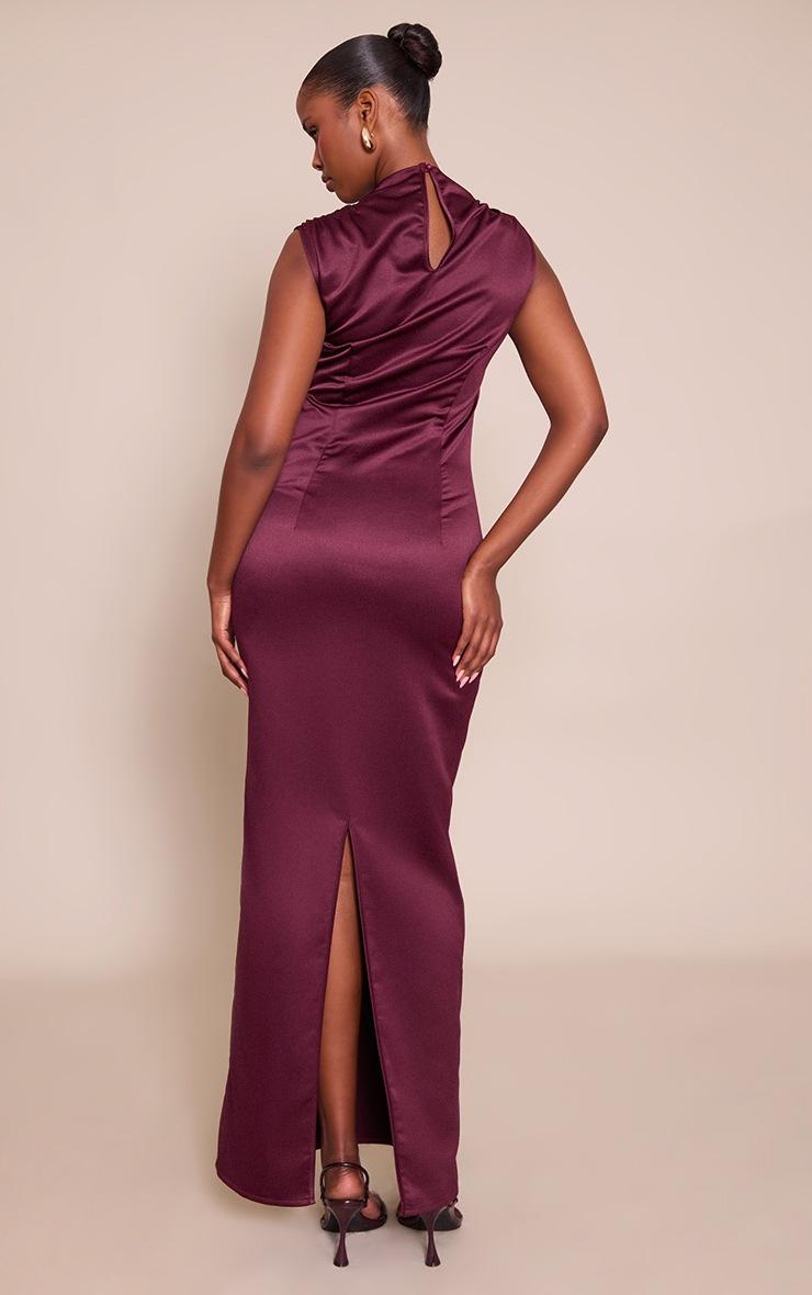 Pretty Little Thing Plum Satin High Neck Cut Out Maxi Dress