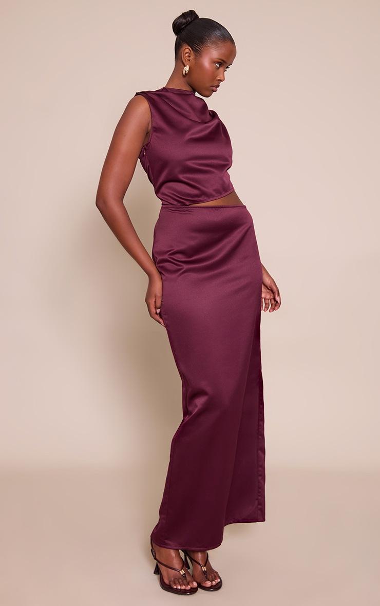 Pretty Little Thing Plum Satin High Neck Cut Out Maxi Dress