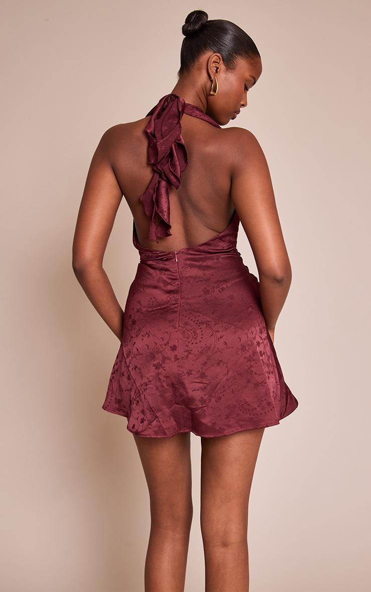 Pretty Little Thing Plum Satin Jacquard Trim Detail Mini Shift Dress