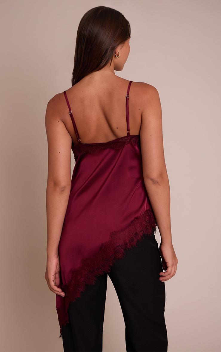 Pretty Little Thing Plum Satin Lace Detail Asymmetric Long Top