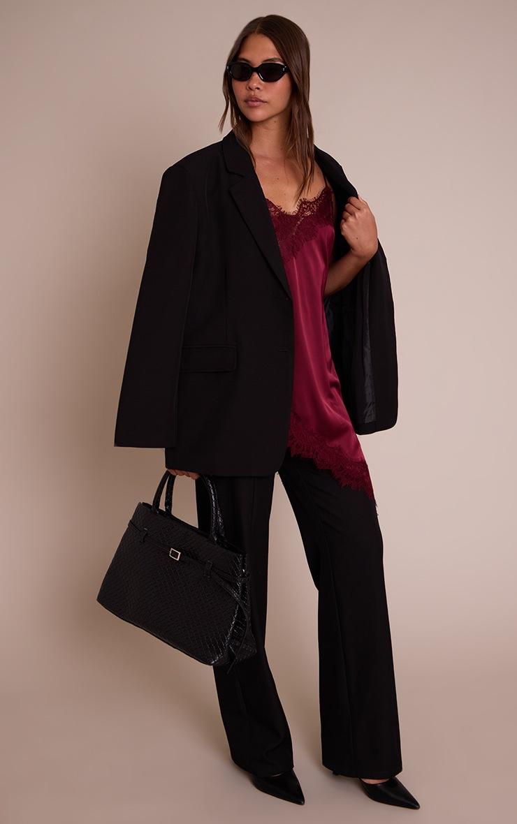 Pretty Little Thing Plum Satin Lace Detail Asymmetric Long Top