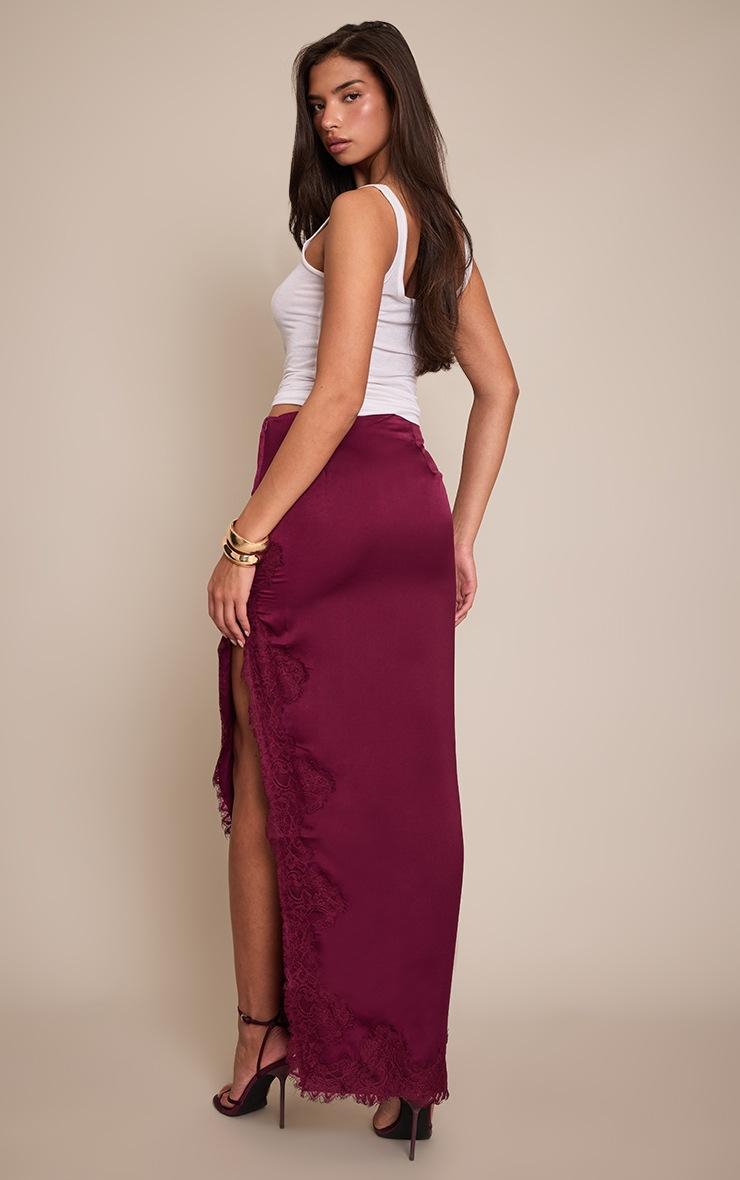 Pretty Little Thing Plum Satin Lace Side Split Maxi Skirt