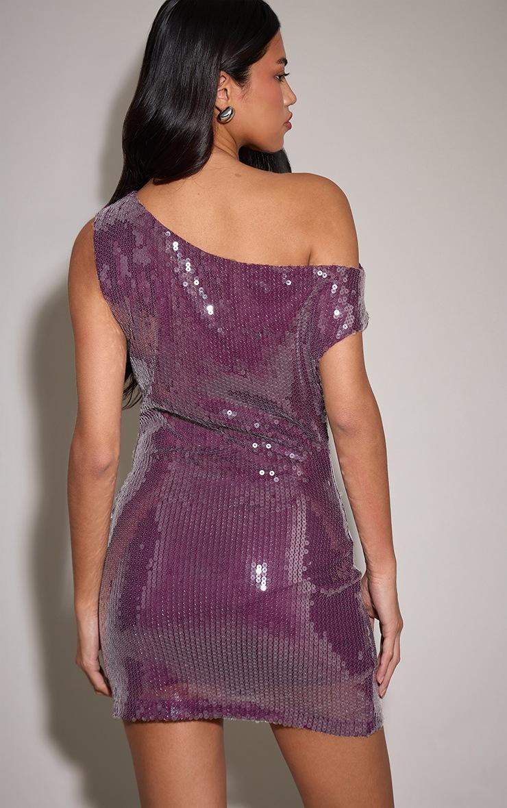 Pretty Little Thing Plum Sequin Asymmetric Bodycon Mini Dress