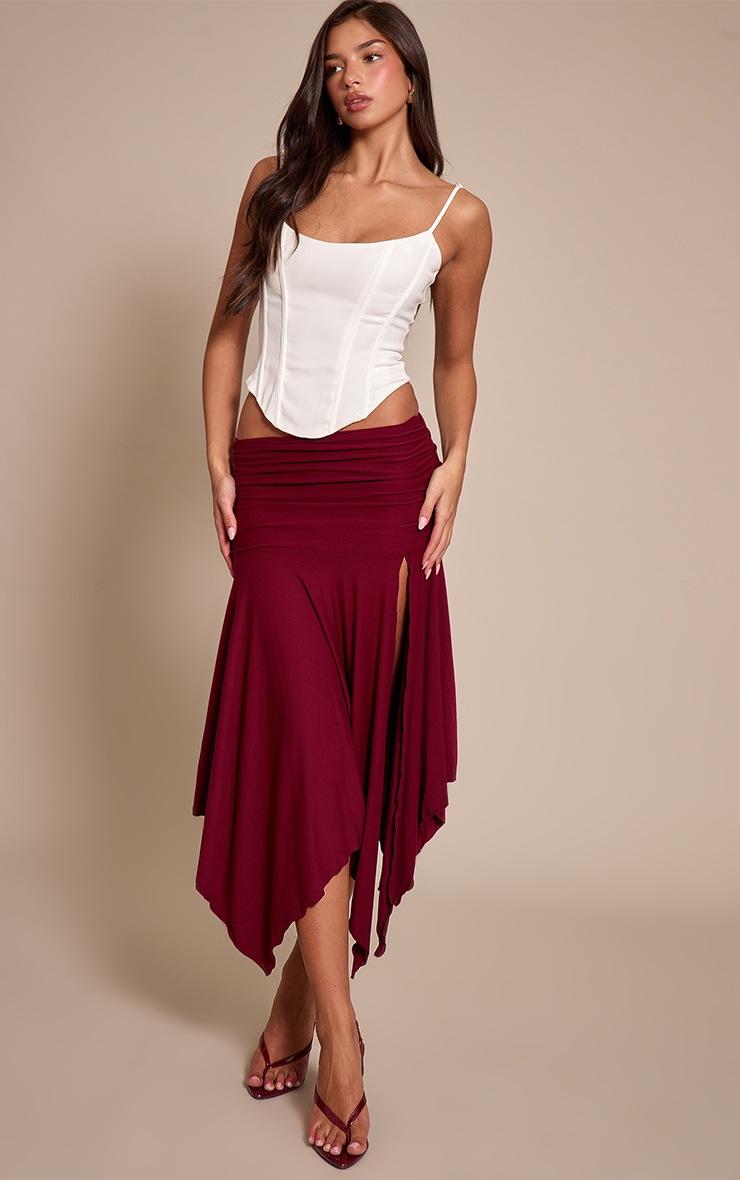 Pretty Little Thing Plum Soft Touch Ruched Asymmetric Midi Skirt