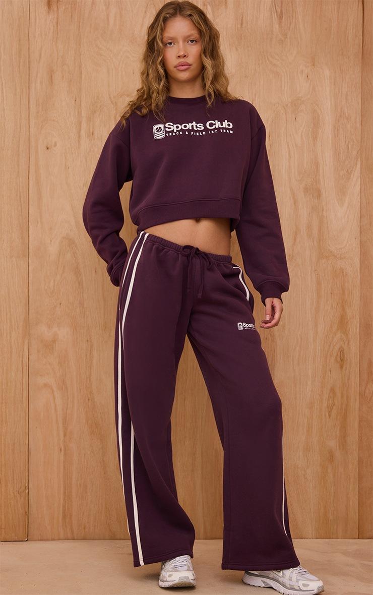 Pretty Little Thing Plum Sports Club Print Cropped Sweatshirt