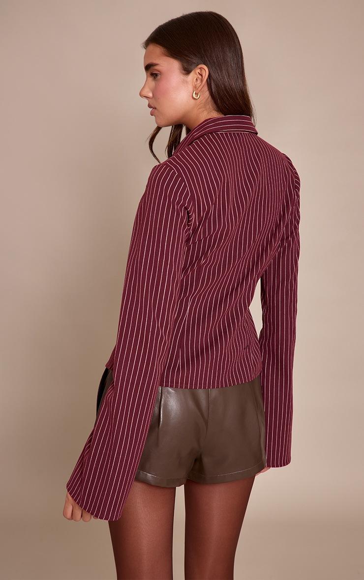 Pretty Little Thing Plum Stripe Seam Detail Fitted Shirt