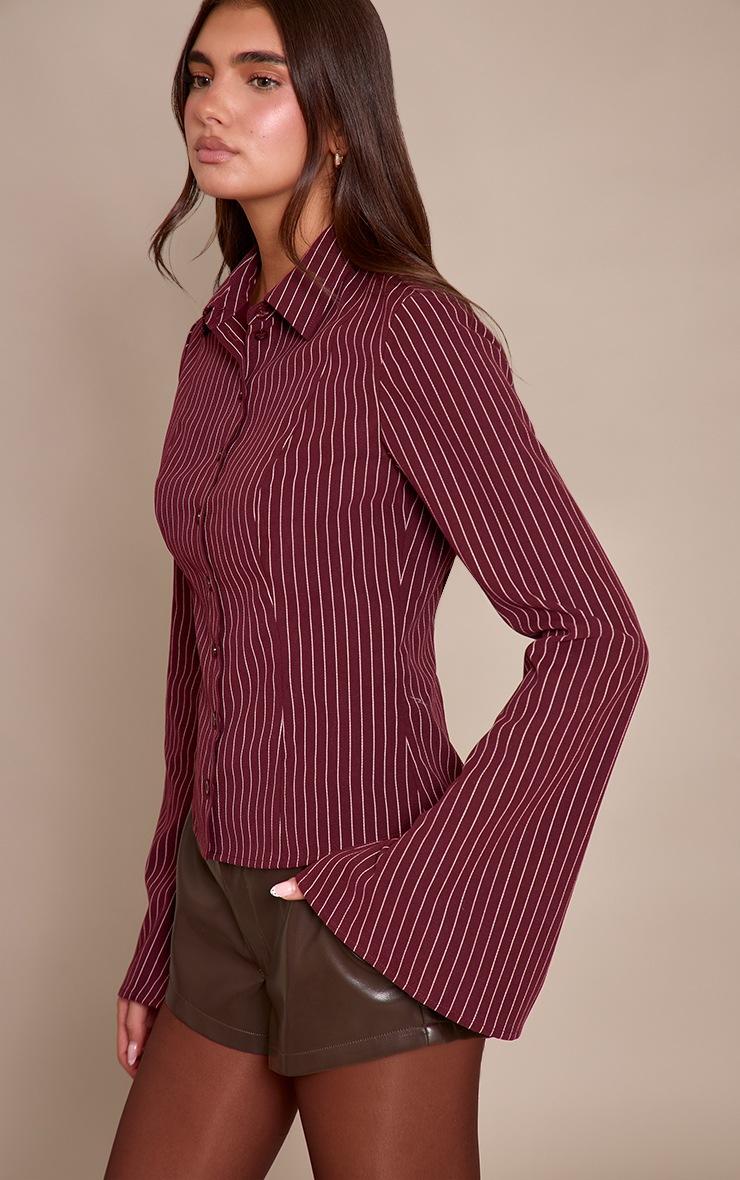 Pretty Little Thing Plum Stripe Seam Detail Fitted Shirt