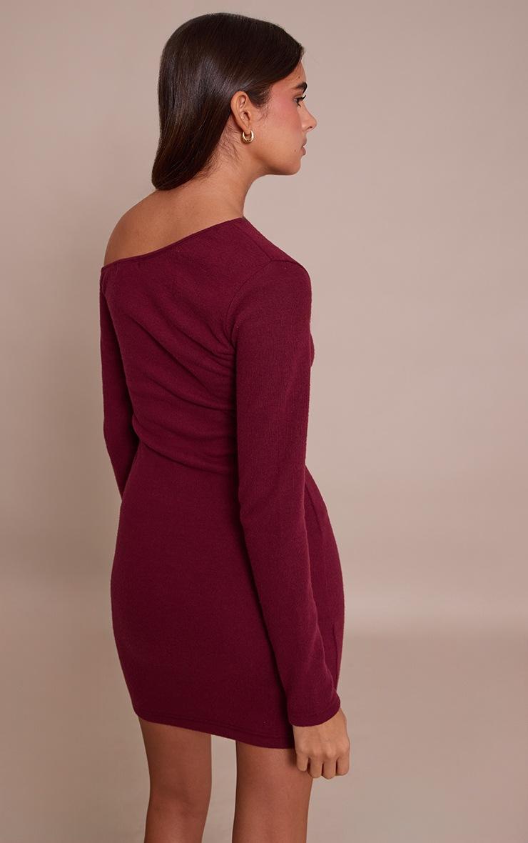 Pretty Little Thing Plum Super Soft Asymmetric Long Sleeve Bodycon Dress