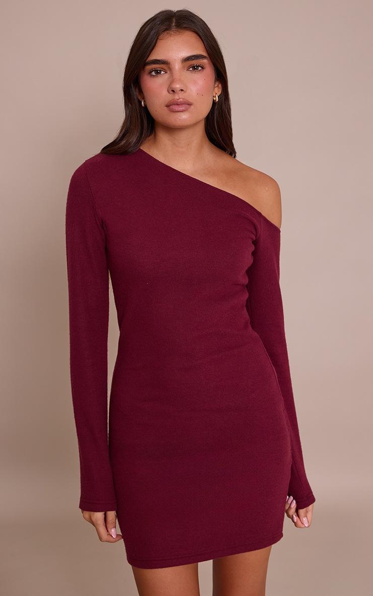 Pretty Little Thing Plum Super Soft Asymmetric Long Sleeve Bodycon Dress
