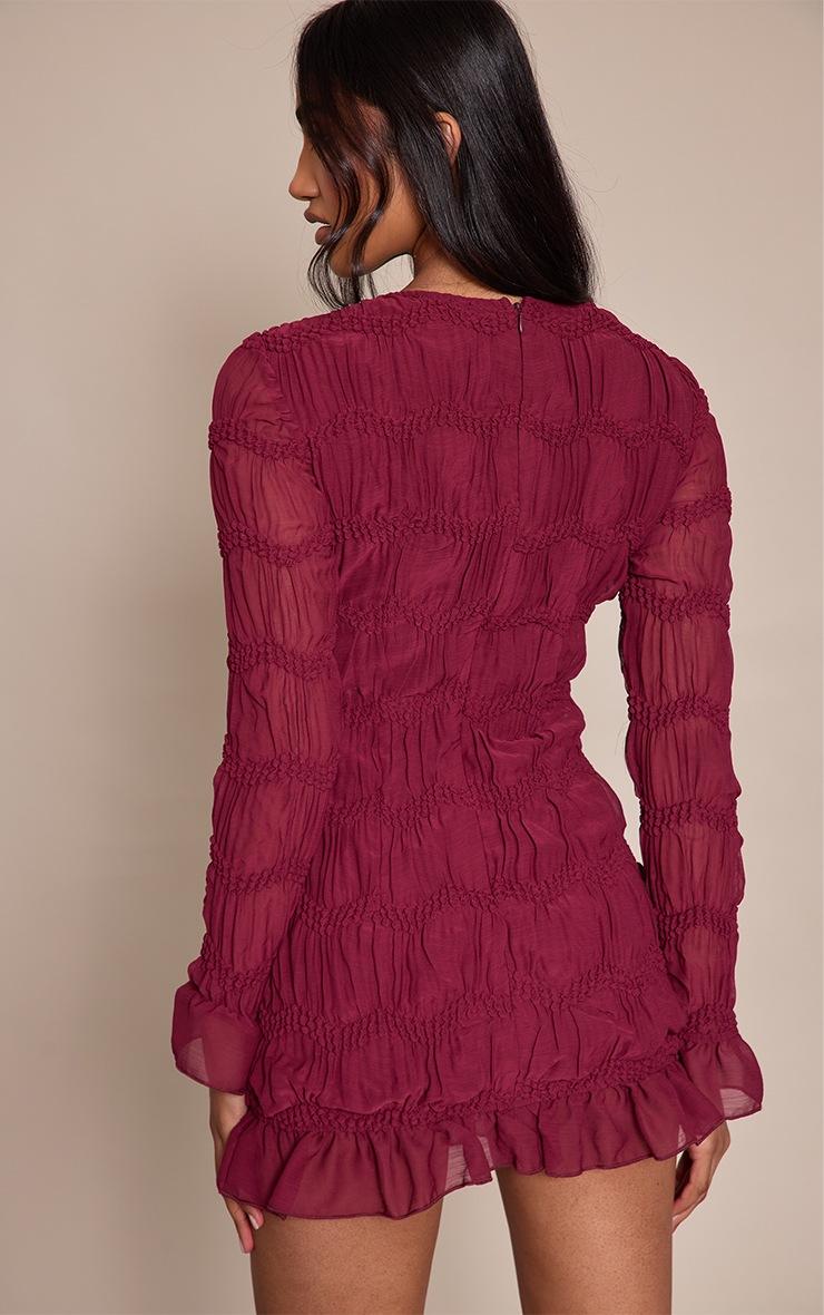 Pretty Little Thing Plum Textured Long Sleeve Crew Neck Mini Dress