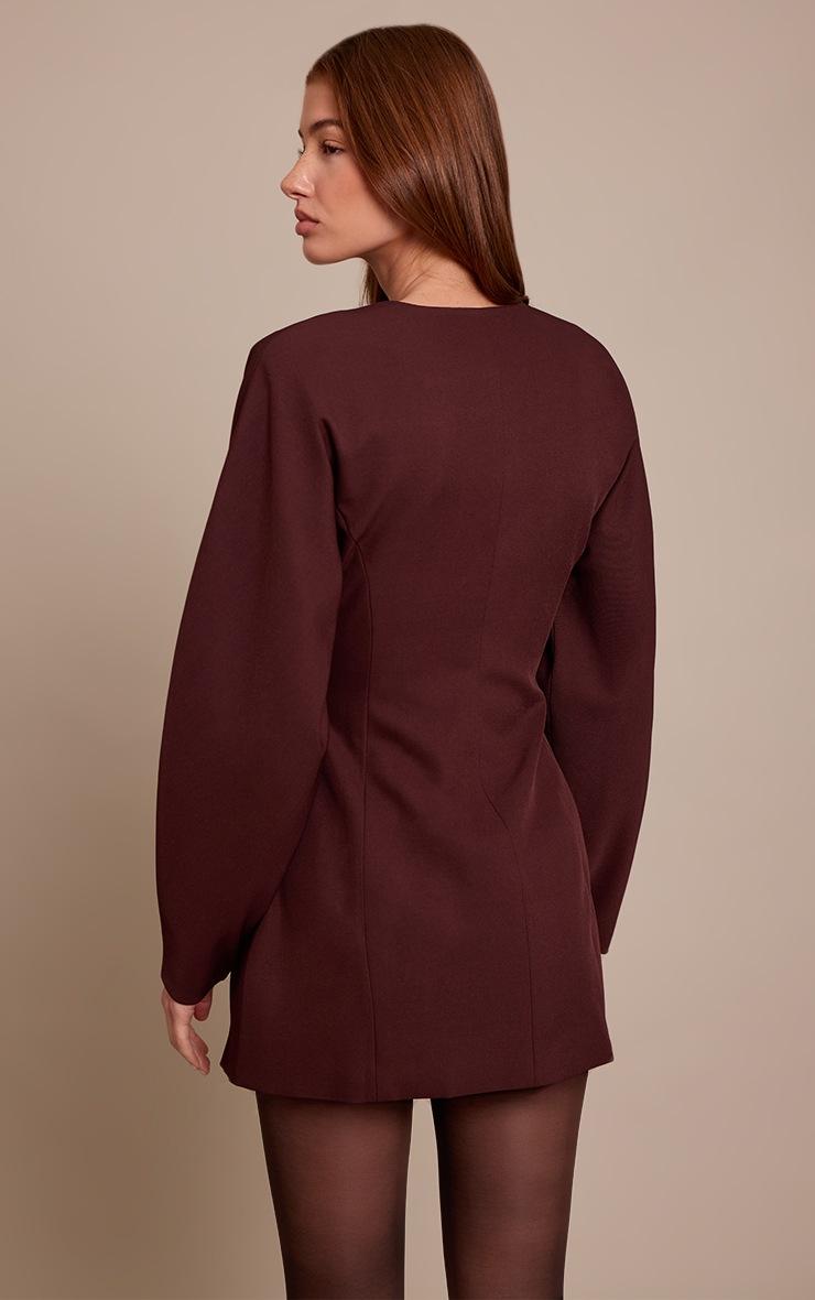 Pretty Little Thing Plum Woven Balloon Sleeve Collarless Blazer Dress