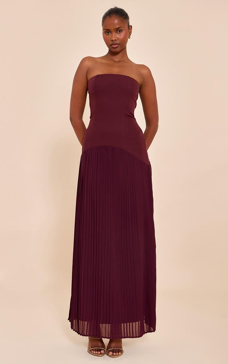 Pretty Little Thing Plum Woven Bandeau Pleated Hem Detail Maxi Dress