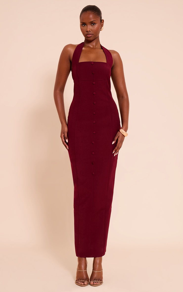 Pretty Little Thing Plum Woven Halter Button Maxi Dress