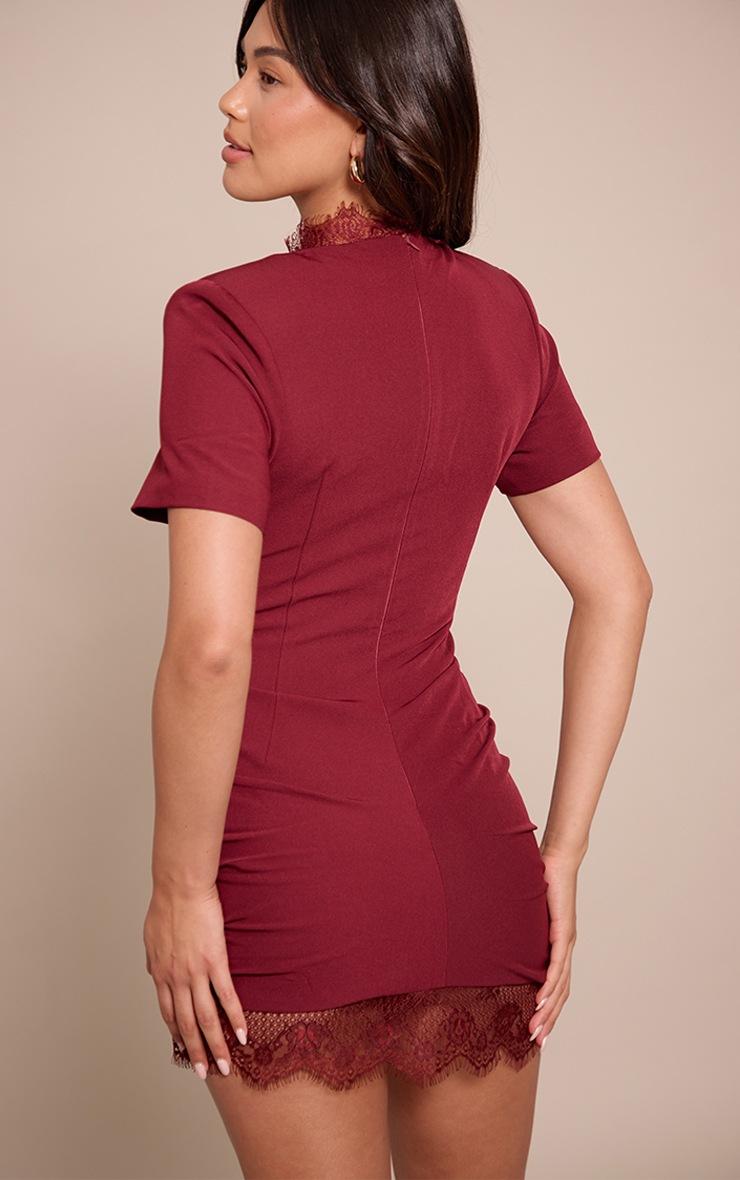 Pretty Little Thing Plum Woven Key Hole Lace Trim Mini Dress