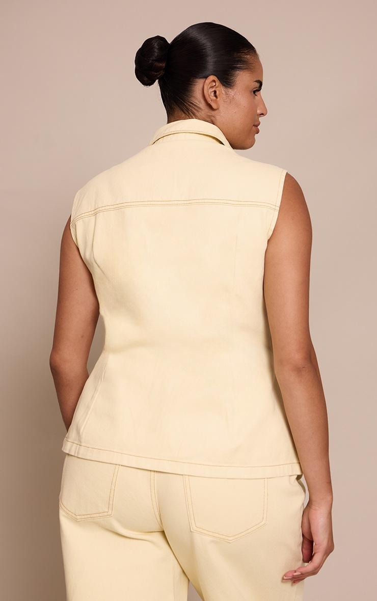 Pretty Little Thing Plus Almond Cinched Sleeveless Denim Shirt