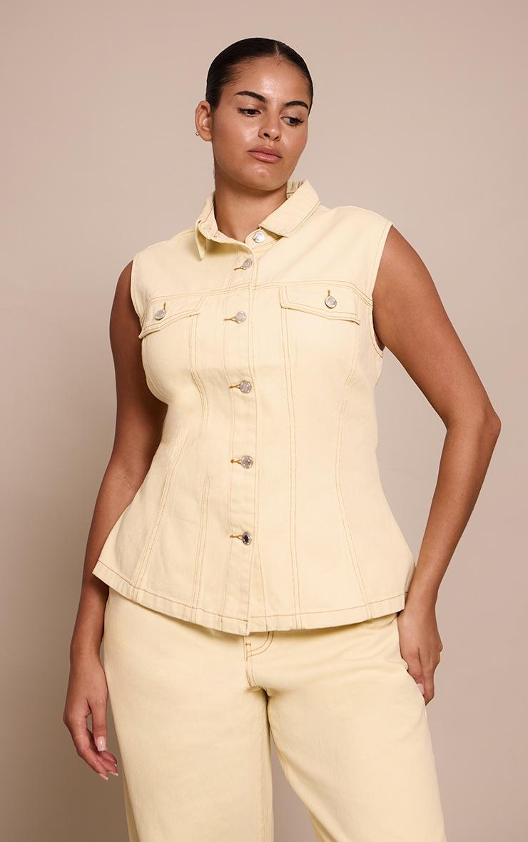 Pretty Little Thing Plus Almond Cinched Sleeveless Denim Shirt