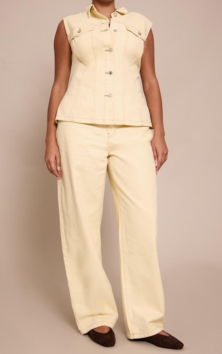 Pretty Little Thing Plus Almond Mid Rise Wide Leg Jeans