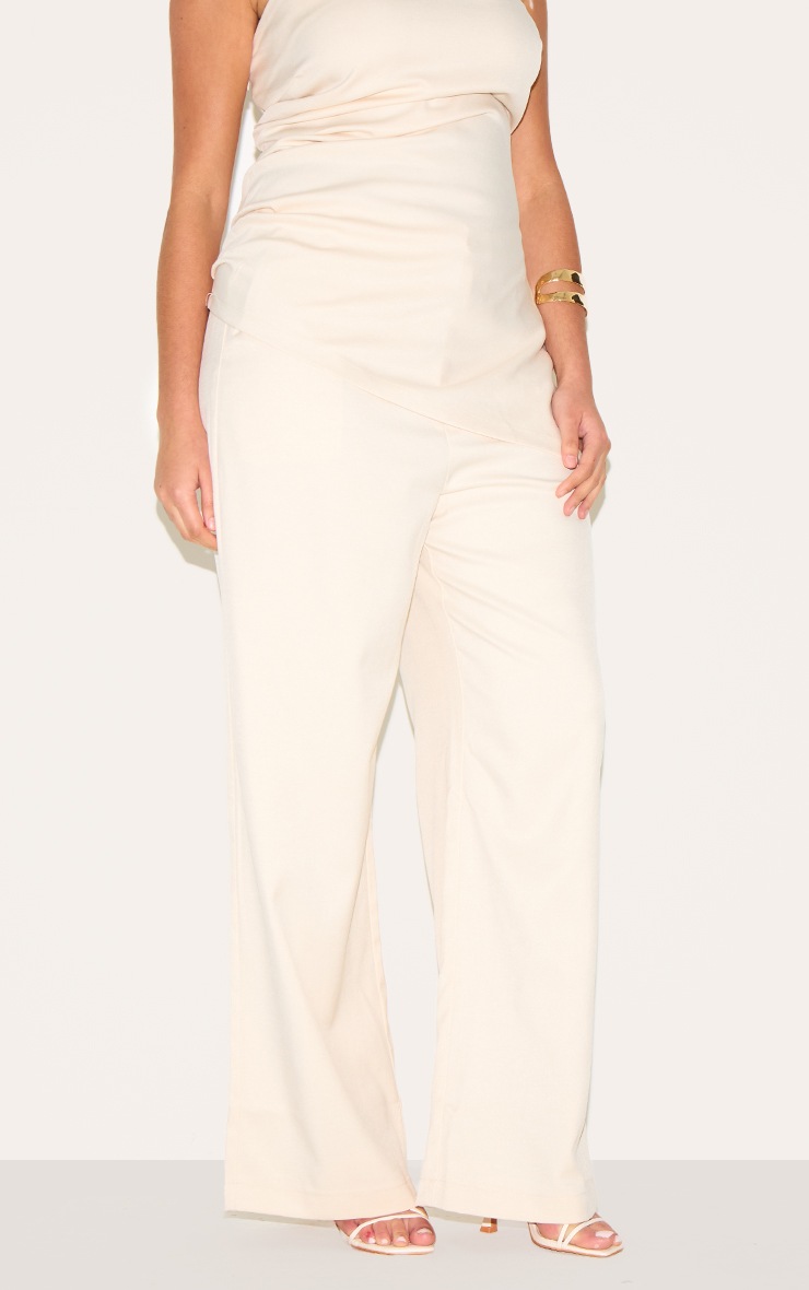 Pretty Little Thing Plus Almond Tailored Woven Wide Leg Pants