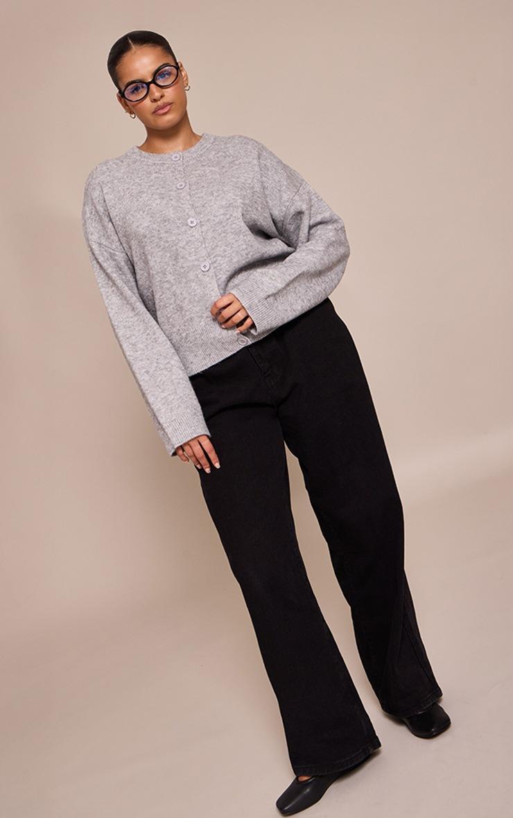 Pretty Little Thing Plus Ash Grey Knit Button Through Cropped Cardigan