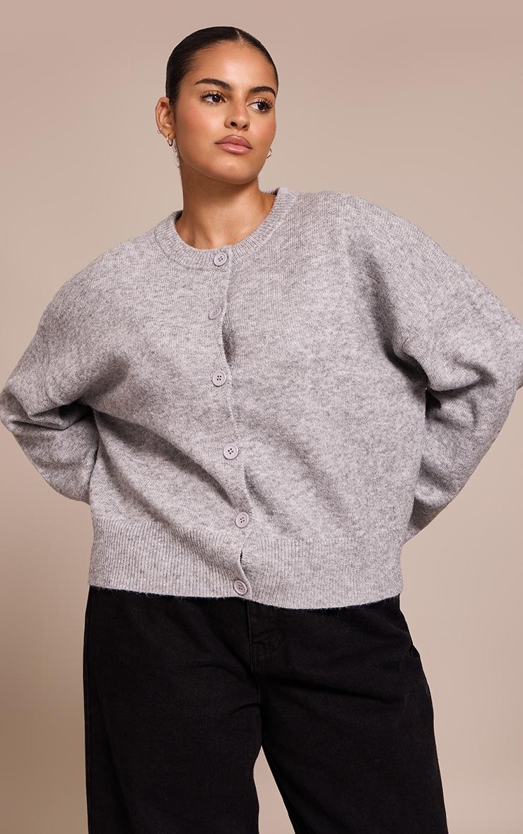 Pretty Little Thing Plus Ash Grey Knit Button Through Cropped Cardigan