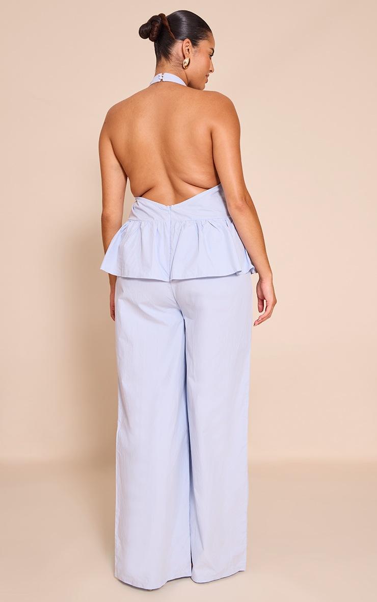 Pretty Little Thing Plus Baby Blue Woven Peplum Hem Jumpsuit