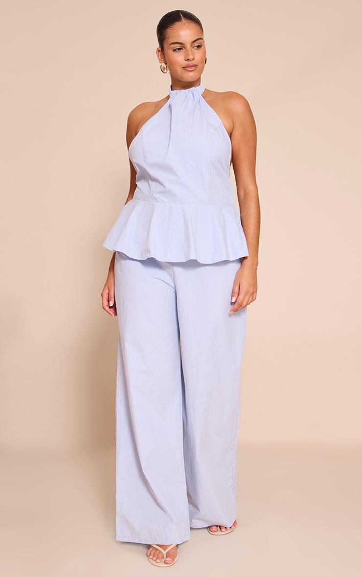 Pretty Little Thing Plus Baby Blue Woven Peplum Hem Jumpsuit