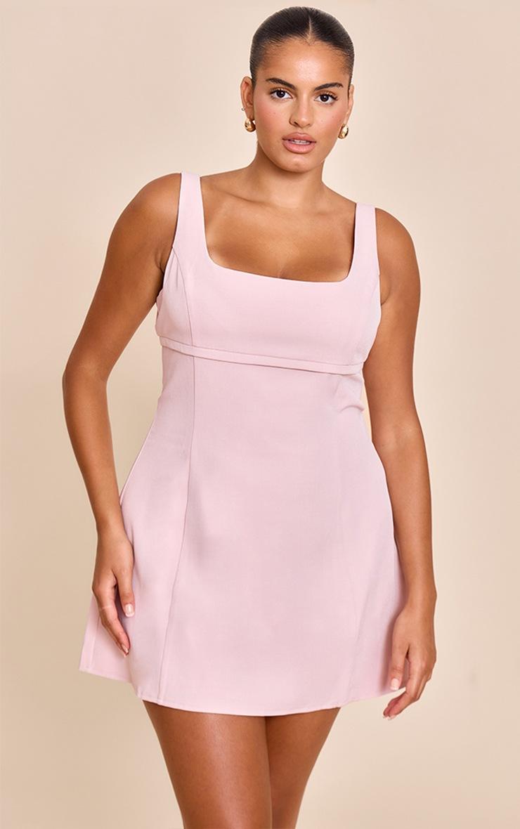 Pretty Little Thing Plus Baby Pink Tailored Woven Bust Seam Detail Shift Dress