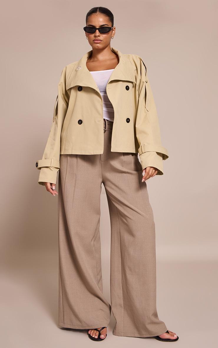 Pretty Little Thing Plus Beige Double Breasted Funnel Neck Cropped Trench Coat