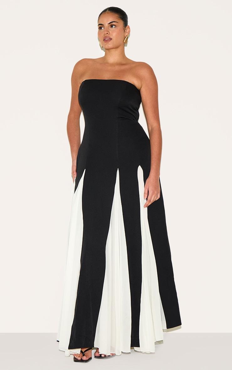 Pretty Little Thing Plus Black Bandeau Contrast Chiffon Pleated Maxi Dress