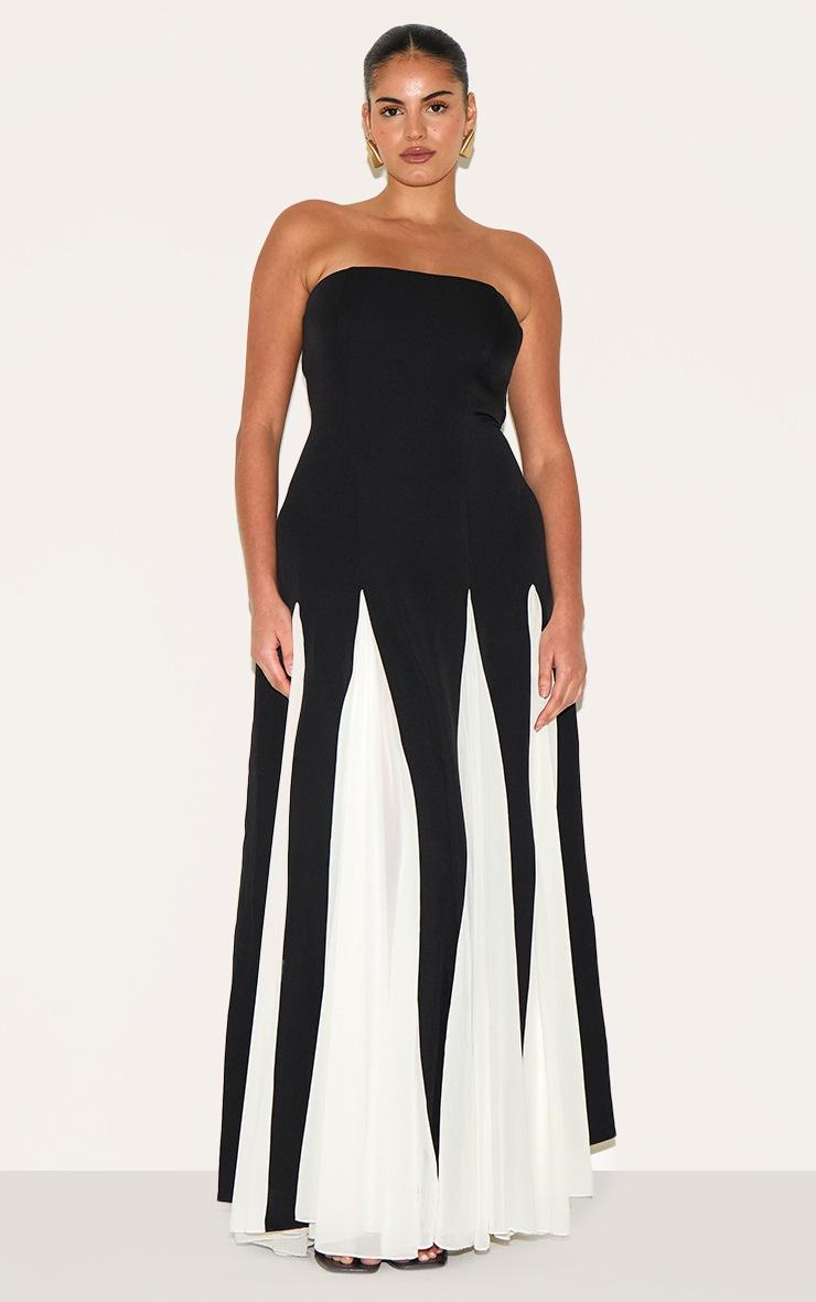 Pretty Little Thing Plus Black Bandeau Contrast Chiffon Pleated Maxi Dress