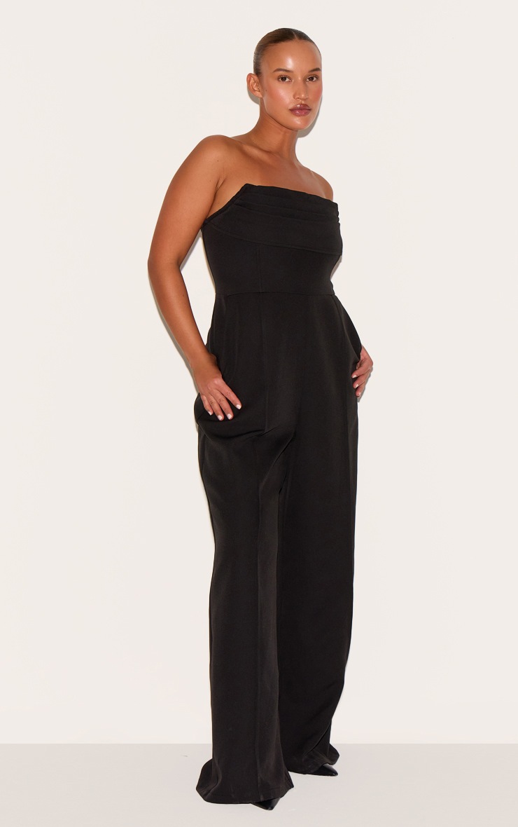 Pretty Little Thing Plus Black Bandeau Cowl Neck Pocket Detail Jumpsuit