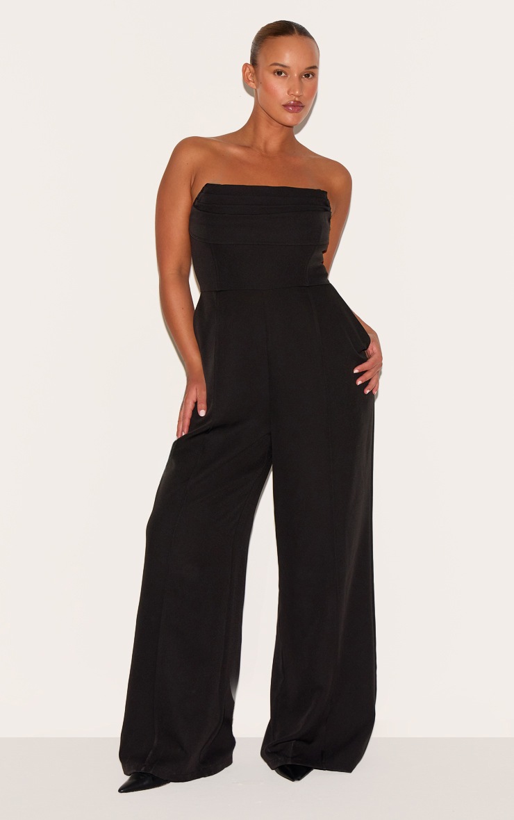 Pretty Little Thing Plus Black Bandeau Cowl Neck Pocket Detail Jumpsuit