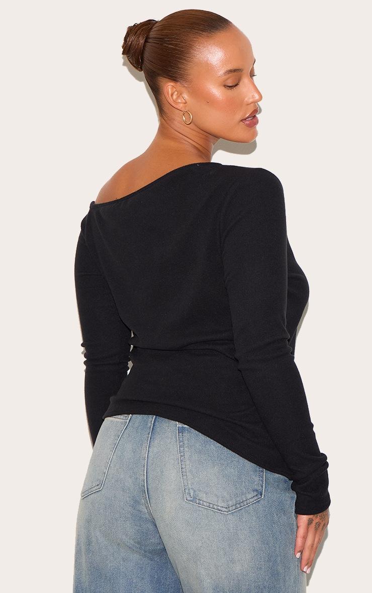 Pretty Little Thing Plus Black Bardot Soft Touch Rib Long Sleeve Top
