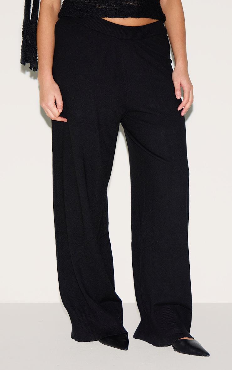 Pretty Little Thing Plus Black Basic Knit Wide Leg Pants