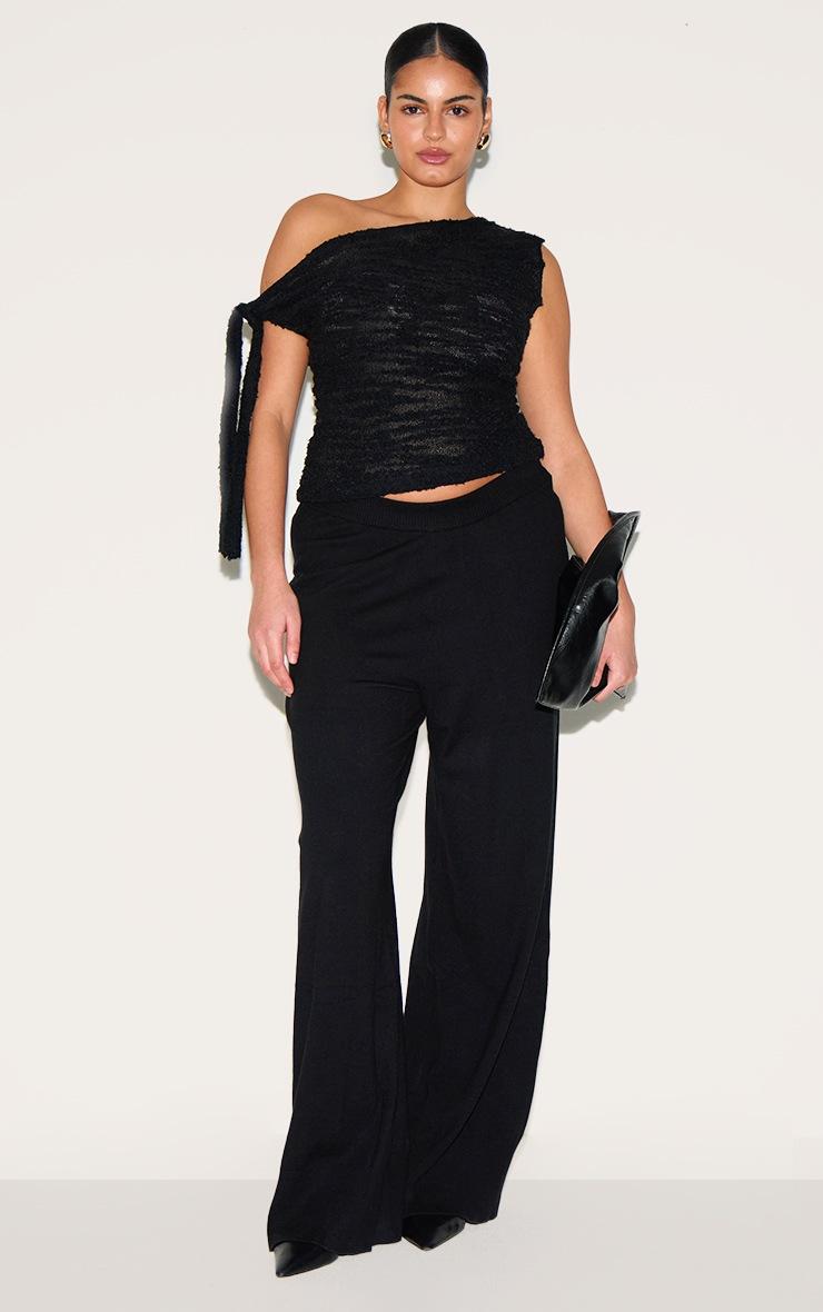Pretty Little Thing Plus Black Basic Knit Wide Leg Pants